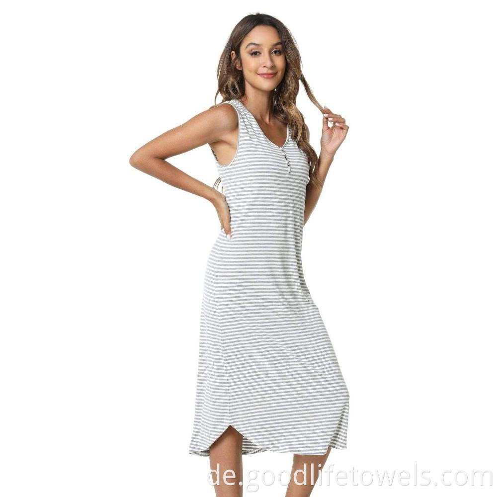 Bamboo Women Sleeveless Striped Night Dress